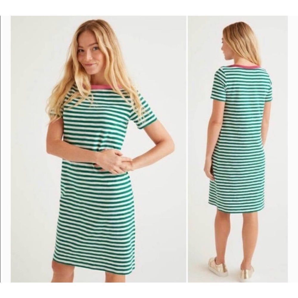 Boden Georgia green&white Jersey Stripe Dress sz 4R